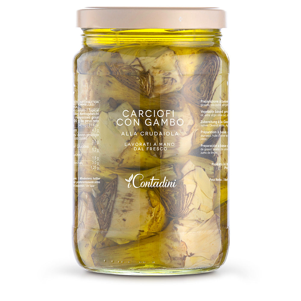 Artichokes with Stem in Crudaiola Sauce - 520g Jar - Artisanal Artichokes