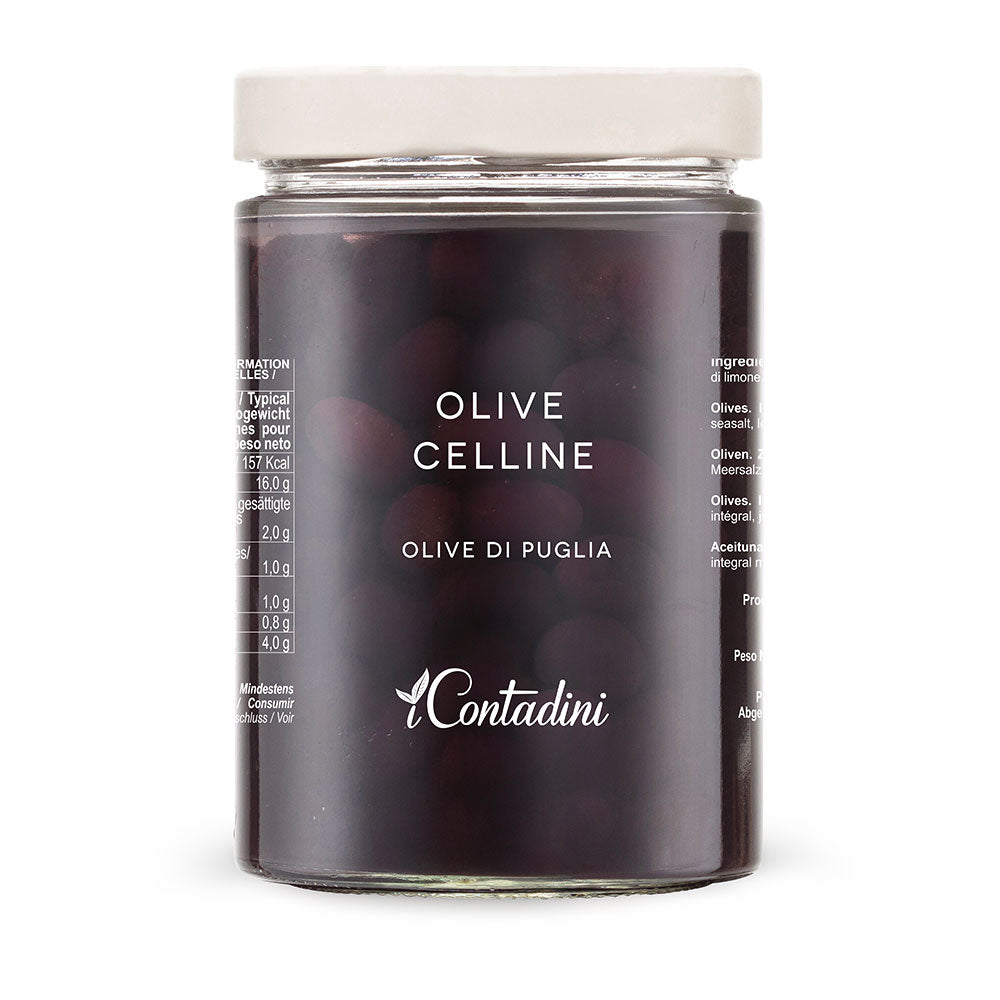 Celline Olives - 550g Jar - Authentic Salento Black Olives in Brine