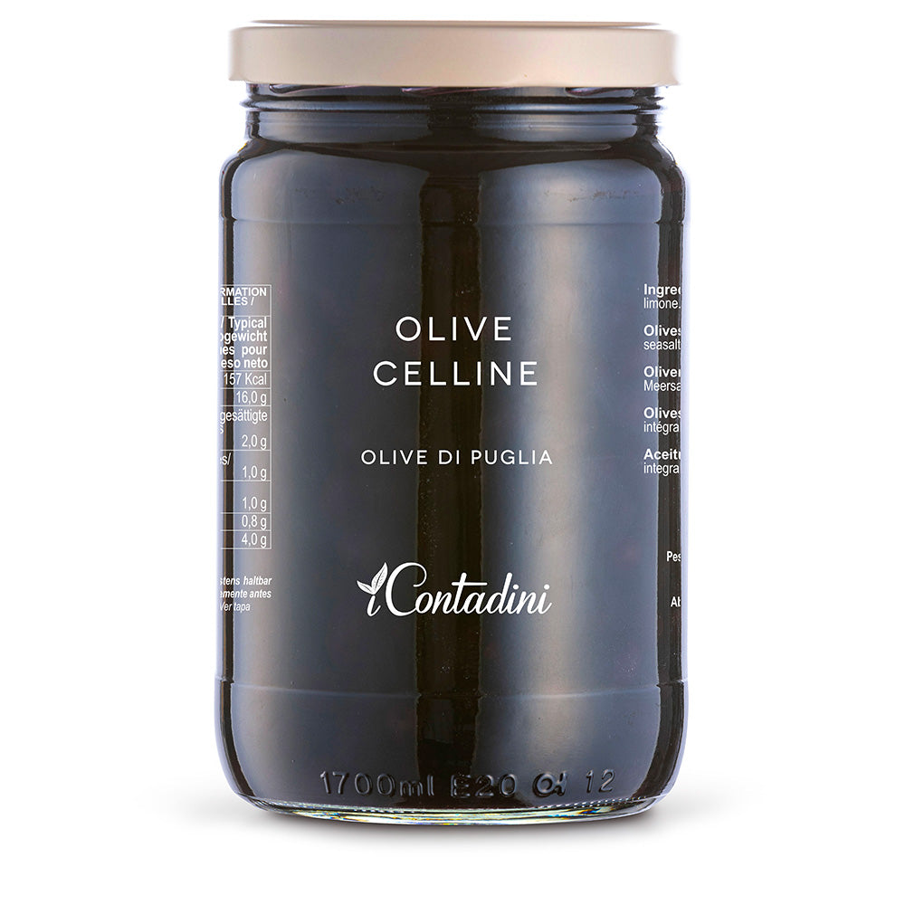 Celline Olives - 550g Jar - Authentic Salento Black Olives in Brine