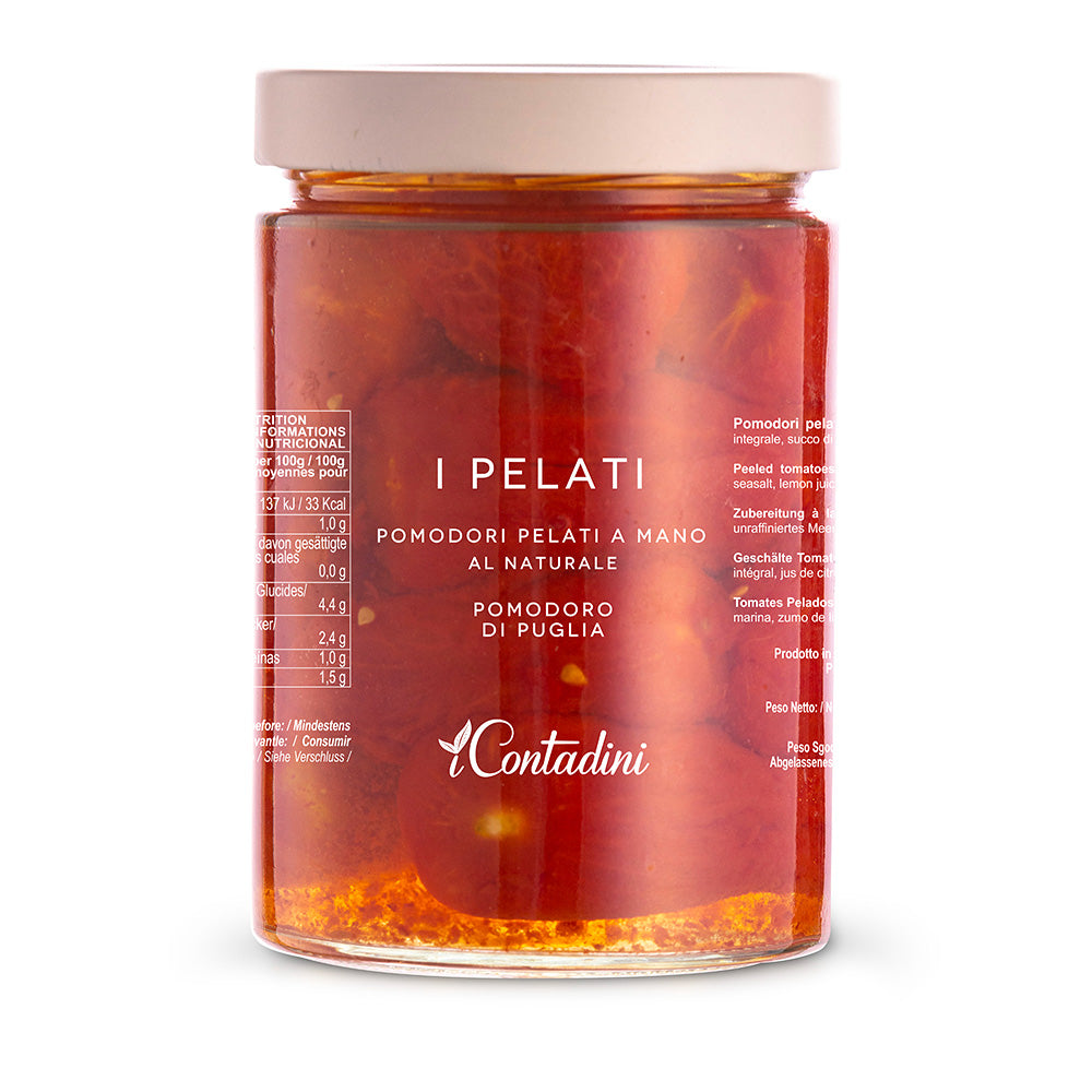I Pelati Natural Long Tomatoes - 550g Jar - Authentic Sicilian Peeled Plum Tomatoes