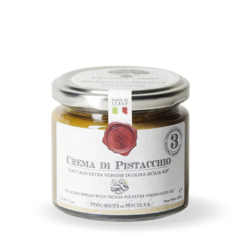 Jar of Crema di Pistacchio on a white background