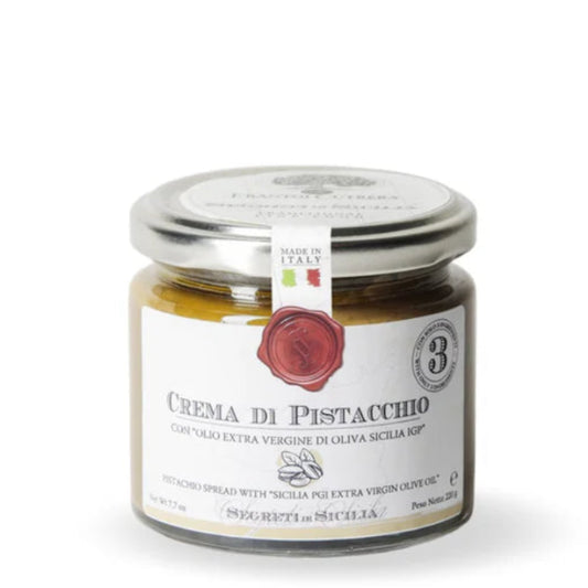 Jar of Crema di Pistacchio on a white background